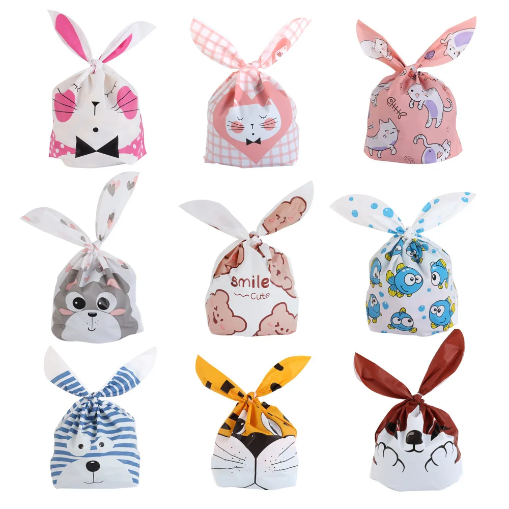 10/25/50szt Plastikowe torby na cukierki Cookie Cute Carton Rabbit Ear Bags Biscuits Snack Baking Packing Supplies Kids Gifts Wholesale