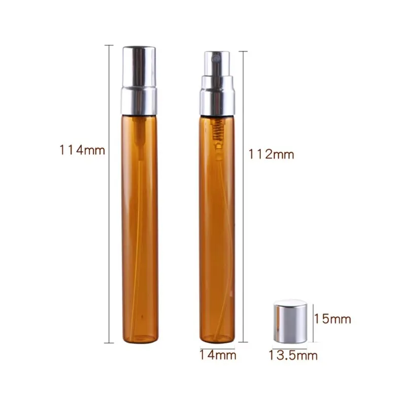 200pcs Empty 10ml Small Perfume Atomizer Vials Sample Clear Amber Glass Bottle With Plastic Spray Pump Mini Tester Bottles