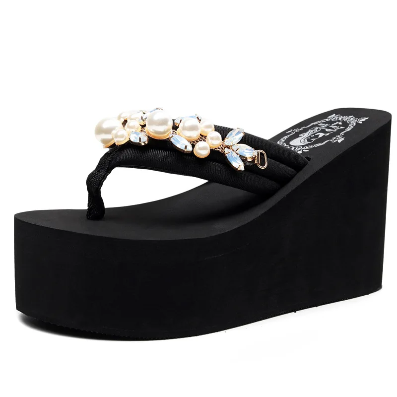 Pantofole donna estate di grandi dimensioni su una piattaforma di perline con zeppa infradito in gomma Med Slides scarpe femminili Hawaiian 2024