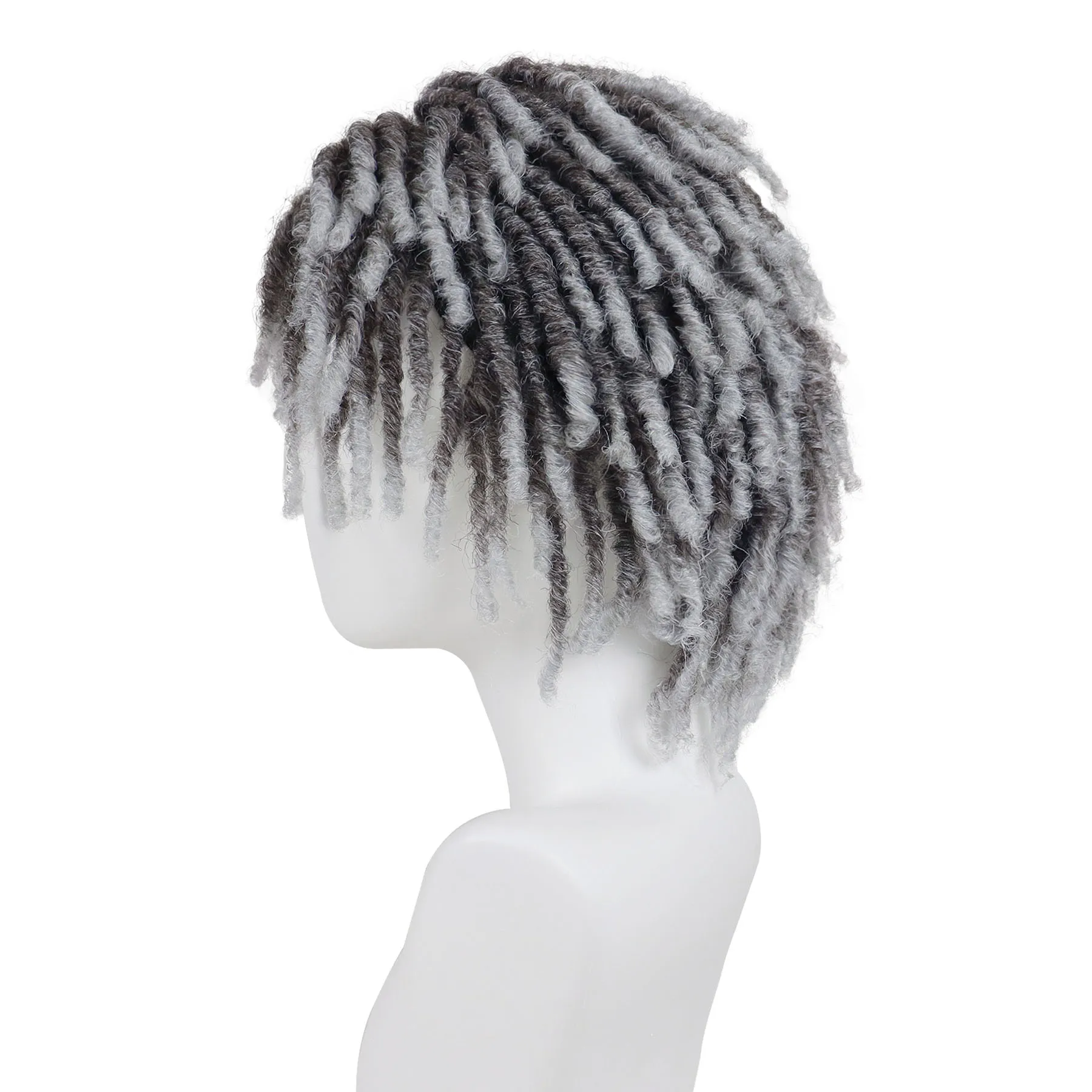 Perruque Dreadlock grise ombrée, perruques courtes torsadées pour hommes, faux dreads pour femmes, perruques synthétiques Afro bouclées ombrées tressées, perruque amusante