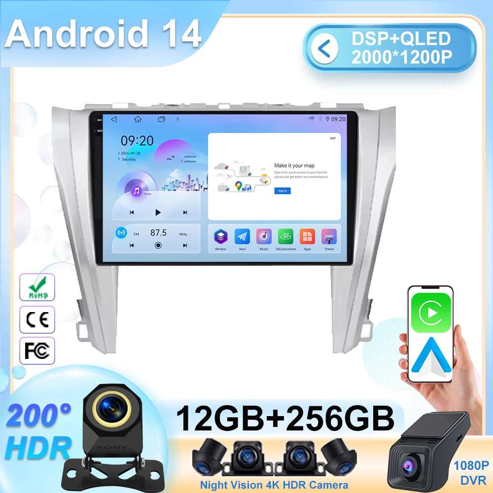 

Car Radio For Toyota Camry 2015-2017 Android 14 GPS Navigation QLED Screen Wireless Carplay DTS BT DVD Multimedia Video Player