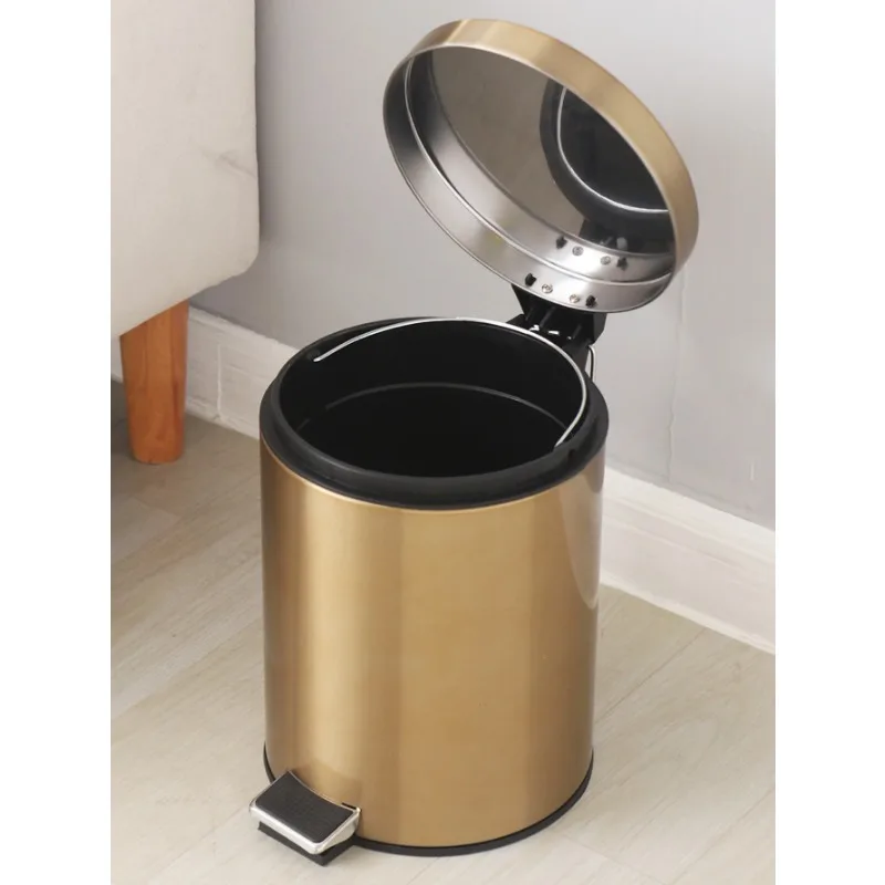 5/8/12L Stainless Steel Trash Can Round Champagne Silent Hotel Bathroom Trash Can Kitchen Household Metal Waterproof Trash Can