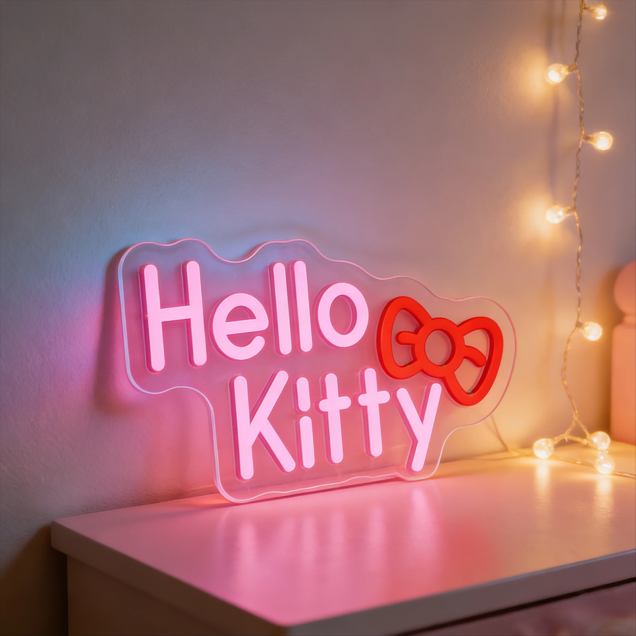

Hello Kitty Red Bow Letter LED Neon Sign USB Dimmable Neon Light Decor for Girls Boutique Window Salon Art Home Wall Decor Gift