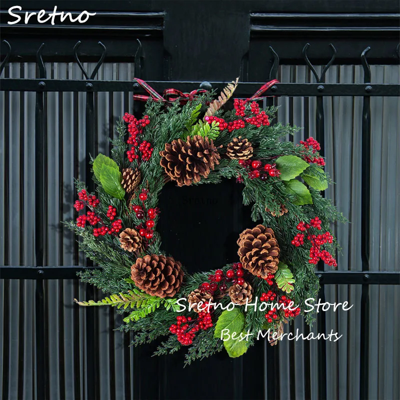 

SRETNO Christmas Decorations Flower Wreath Artificial Plants Cypress Red Fruit Pine Needles Flower Garlands Home Decoration 2025