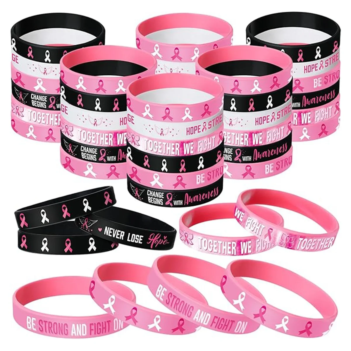 ADP-BreastCancer Awareness Bracelets Pink Ribbon BreastCancer Awareness Silicone Wristbands BreastCancer Awareness Gifts