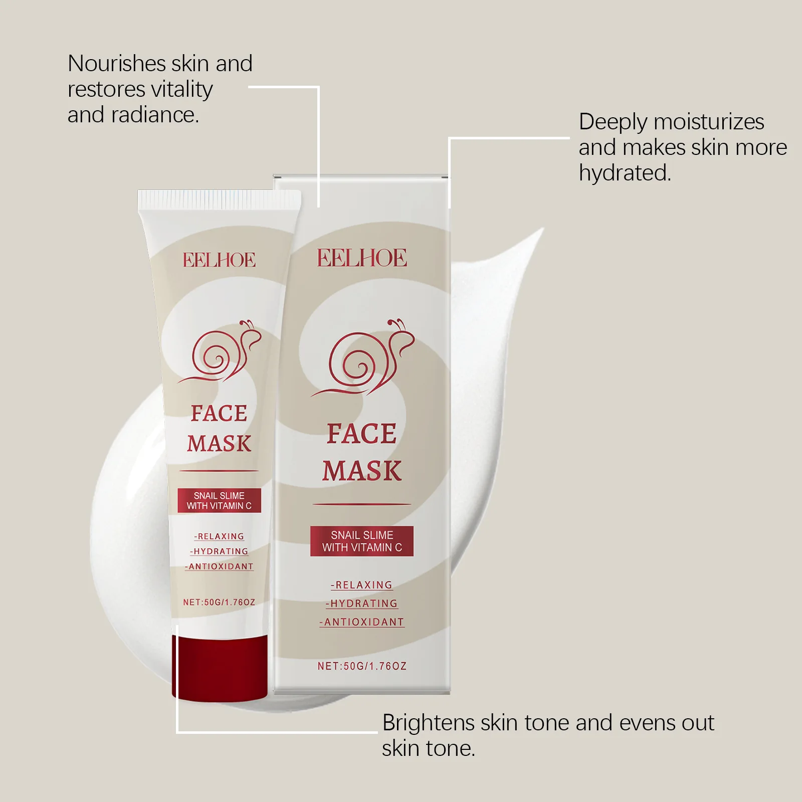 

Eelhoe Snail Vitamin C Apply Facial Brightening Mask Repair Damaged Remove Redness Lifting Firming Night Face Moisturizing Masks