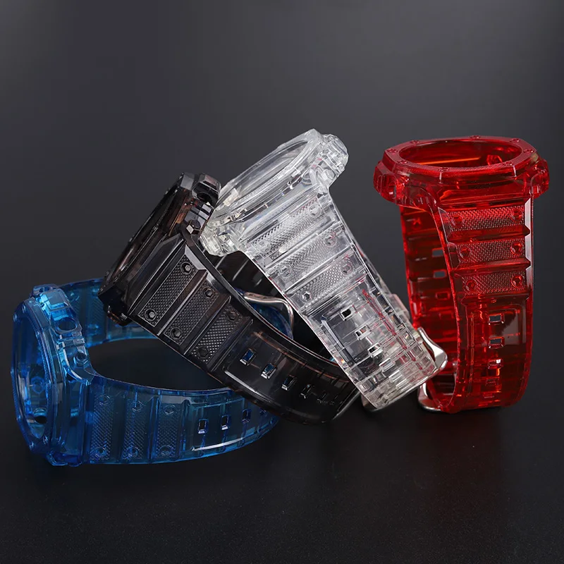 TPU/silicone/rubber Watch band set Soft and light Jelly Transparent black blue plain colour strap case For CASIO G-SHOCK GA2100