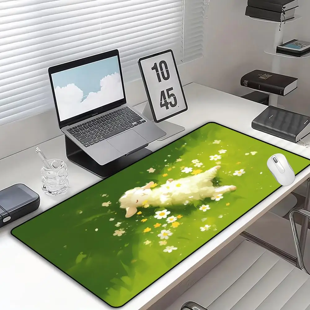 Cute Lamb Daisy Grass Large Mouse Pad Cartoon Sheep Desk Mat Non Slip Rubber Base  Mousepad Keyboard Pad Aesthetic Desktop Decor