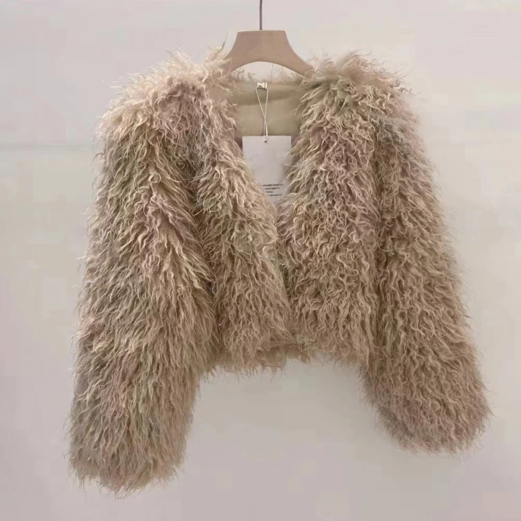 Abrigo de piel sintética para mujer, cárdigan ligero y cálido de manga larga, corte corto, cuello en V, diseño de moda coreana, novedad de invierno