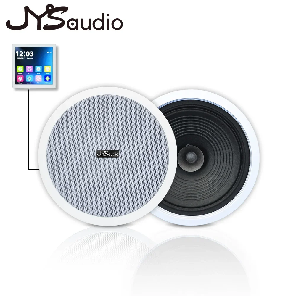 Smart Home Lettore musicale audio Bluetooth Schermo da 4 pollici Musica di sottofondo Amplificatore da parete 4 canali con altoparlante da soffitto da 20 Watt