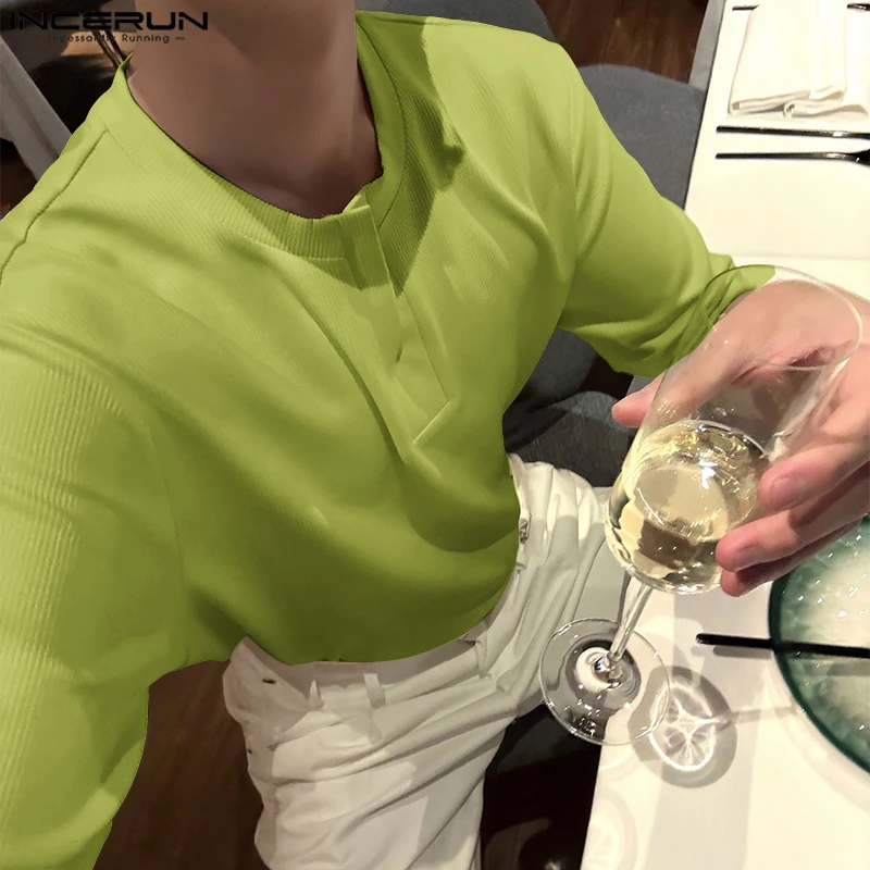 Men T Shirt Solid Color V Neck Short Sleeve Casual Tee Tops Streetwear Summer Oversize Korean Style Fashion Men Clothing INCERUN