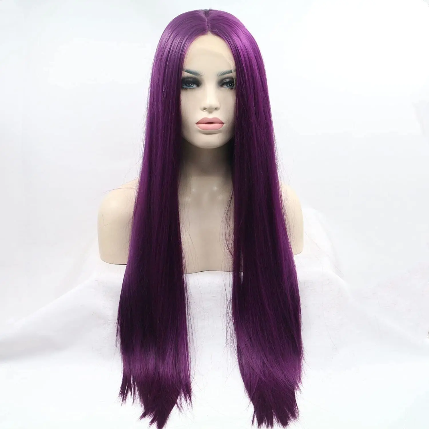 Women's Synthetic Purple Wig Lace Front Long Silky Straight Heat Resistant Middle Part Hairpiece for Cosplay And Parties