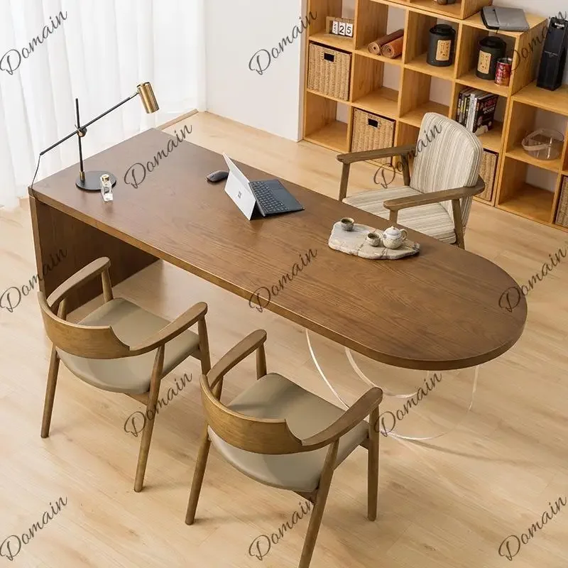 sBc Solid Wood Desk Executive Office Table Ash Wood Creative Computer Desk U-Shaped Acrylic Island Workstation