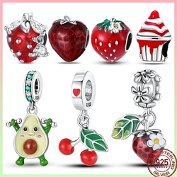 New 100% 925 Sterling Silver Shiny Zirconia Strawberry Fruit Cherry Pineapple Beads Beaded For 3MM Original Bracelet Diy
