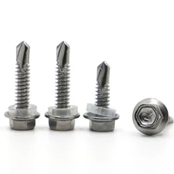 10pcs M5.5 M6.3 410 Stainless Steel Washer Head External Hex Hexagon Self Drilling Tapping Screw