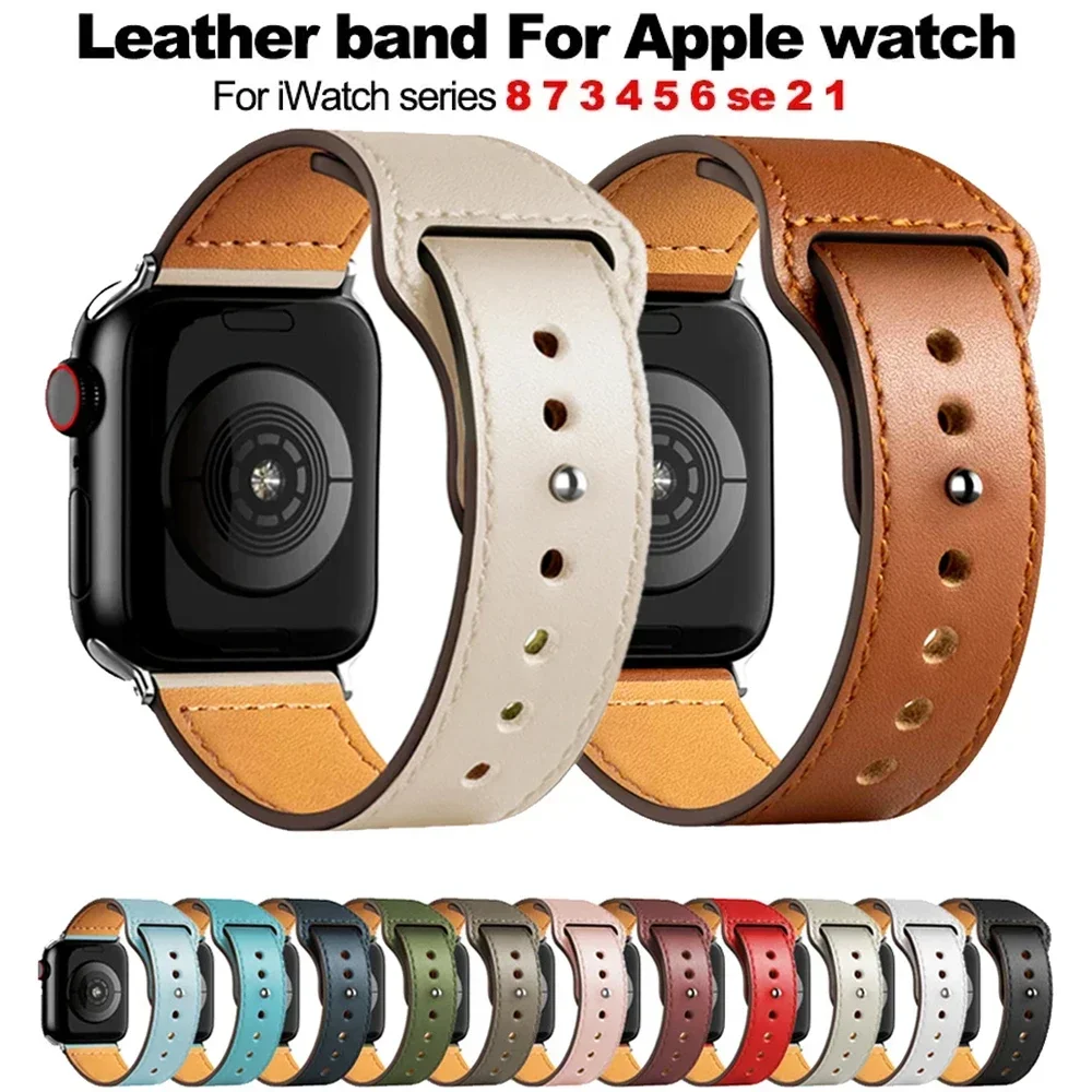 Leather band For Apple watch Ultra 49mm 44mm 40mm 38mm/42mm wrist bracelet 45/44 mm strap iWatch series 8 7 3 4 5 6 se 41mm/45mm