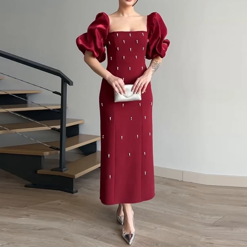 

2025 The New Semi-open Collar Slim Fashion Retro Polka-dot Dress