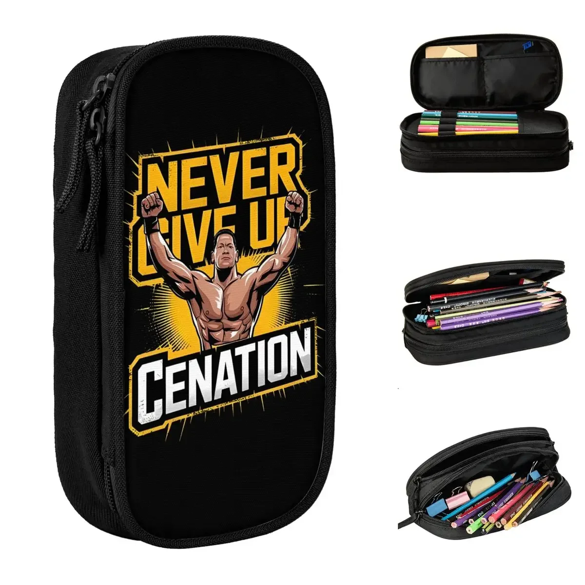 

John Cena Never Give Up Pencil Case Farewell Tour 2025 Pencil Box Pen Box Kids Large Storage Bags Students Zipper Accessories