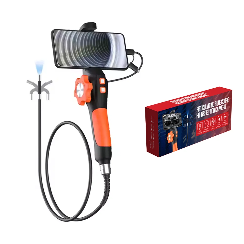 Dodosee 360 ° Caméra endoscopique articulée bidirectionnelle type-c HD 1080P, Endoscope industriel d'inspection de voiture pour IOS Android