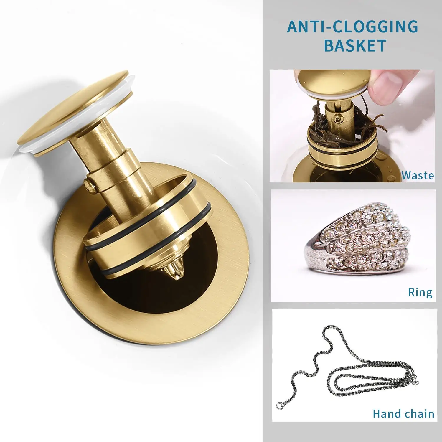 Brushed Gold Bathroom Sink Drain with Strainer Basket - Vanity Sink Drain. Note: No Weekend Shipping Available!