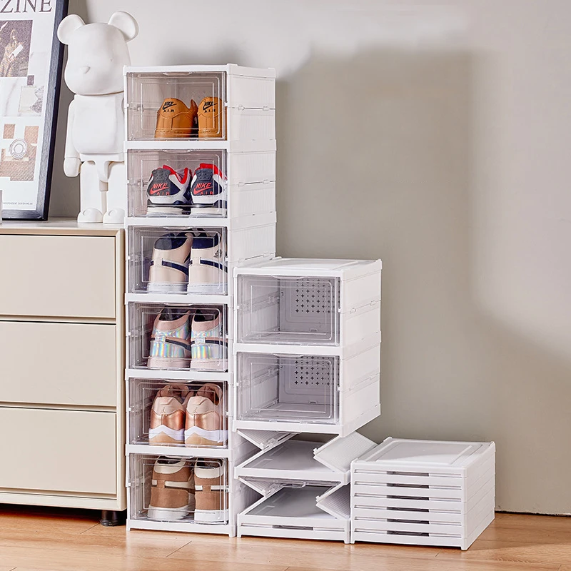 

Shoes Organizer Foldable Thickened Shoe Box Transparent Shoe Cabinet Storage Box Home Simple Shoe Rack with Cover 24H to Send