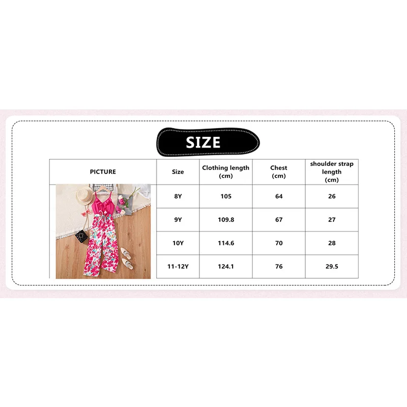 Fashion For 8-12 Years Kids Outfit Rose Red Lace Jumpsuit For Girls Floral Printed Party Birthday Teenager Daily Casual Clothing