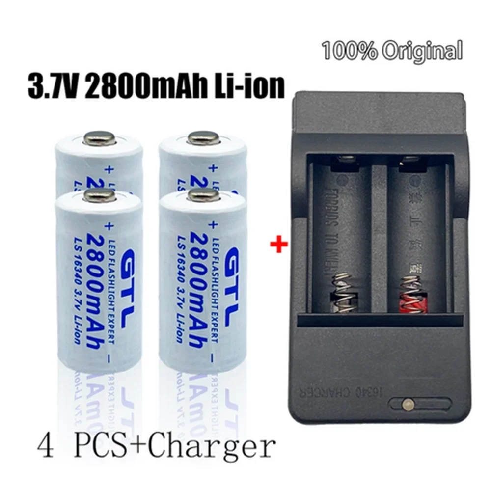 2-20pcs CR123A RCR123 ICR16340 Battery 2800mAh 3.7V Li-ion Rechargeable Battery for Security Camera L70+16340 Charger