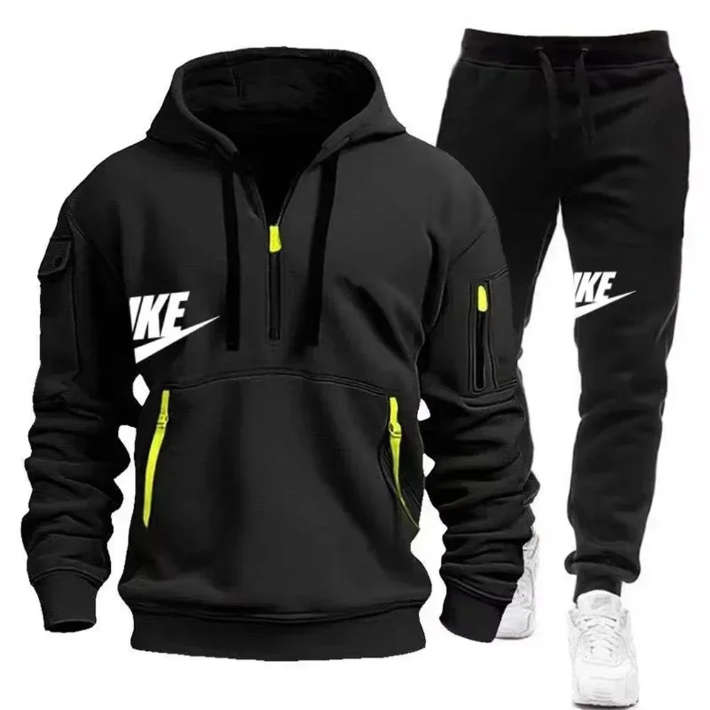

2026 New Men's Autumn and Winter Suit Zipper Hoodie + Trousers Suit Casual Men's Sportswear Warm Suit