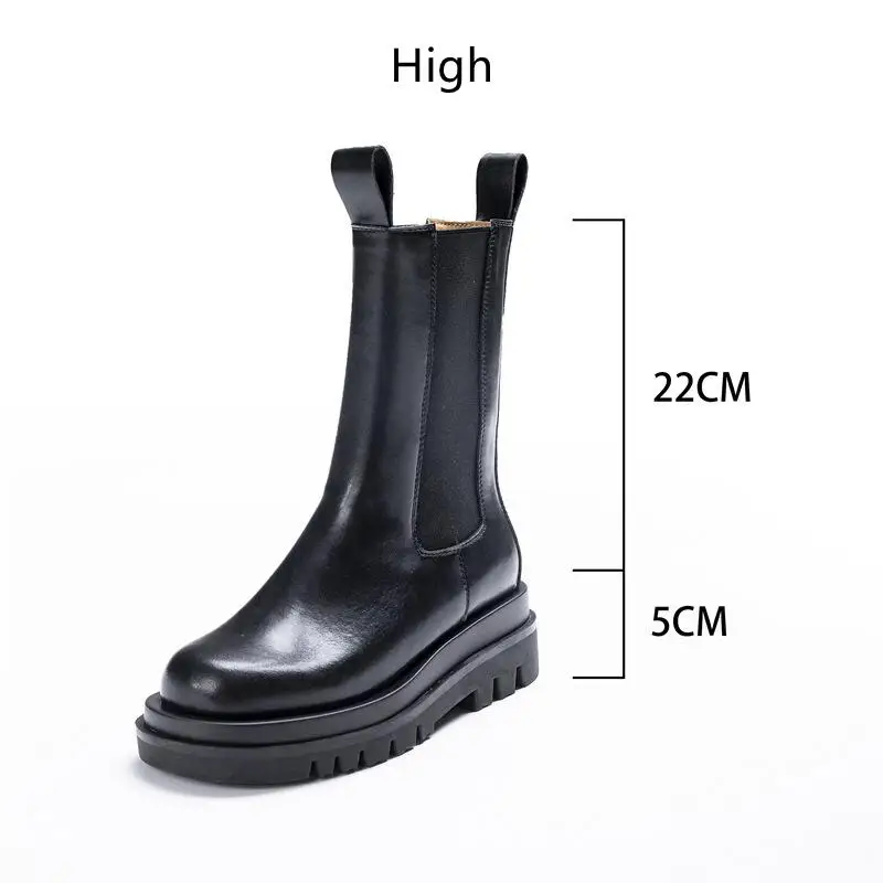 Botas Femininas 2023 Ankle Boots Genuine Leather Chelsea Color Black Leather Boots Winter Warm Plush Boots botas de mujer