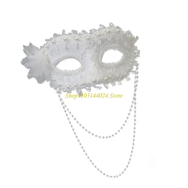 

N5KE Halloween Faux Pearls Embellished Half Face Mask Comfortable Fit Plastic Costume Accessory for Parties