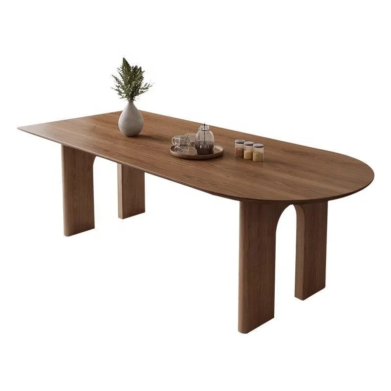 Nordic solid wood oval table Home dining table creative light luxury log coffee table designer creative workbench