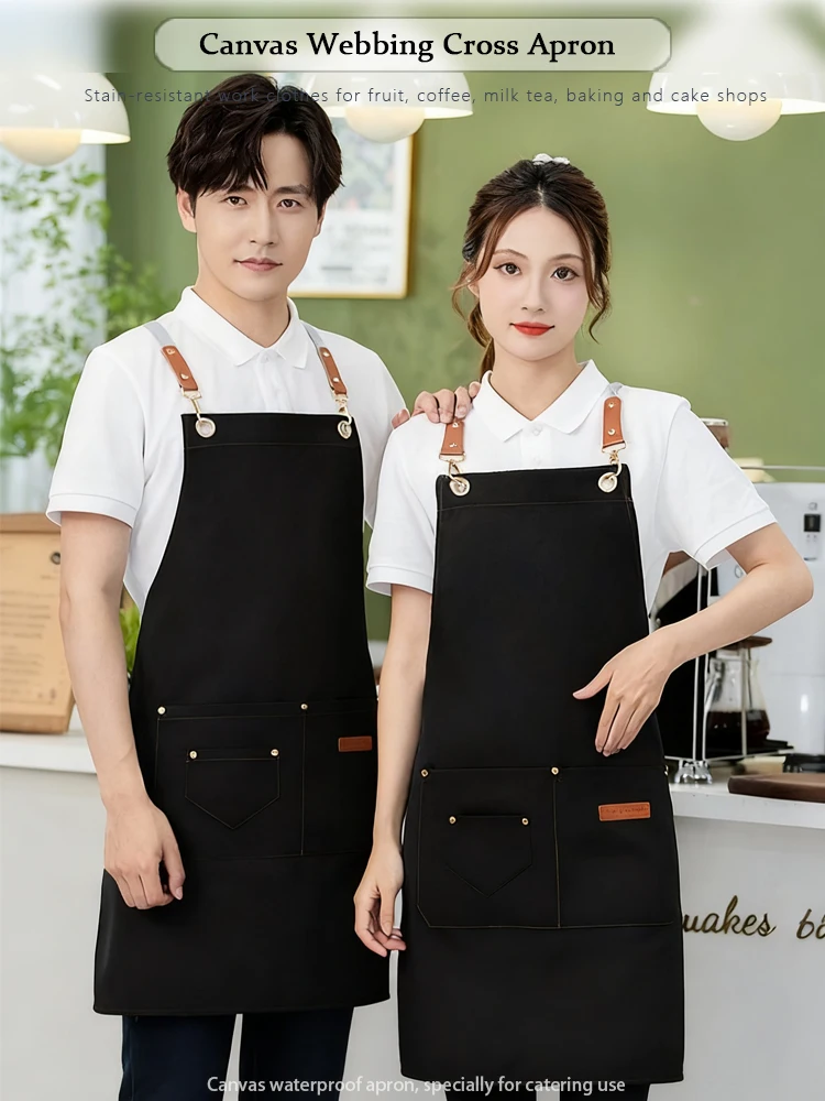 

Heavy-Duty Waterproof Canvas Work Apron - Stain Resistant Protection for Fruit Stores Coffee Shops Bubble Tea & Bakery Use