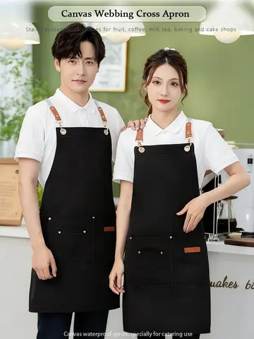 Heavy-Duty Waterproof Canvas Work Apron - Stain Resistant Protection for Fruit Stores Coffee Shops Bubble Tea & Bakery Use