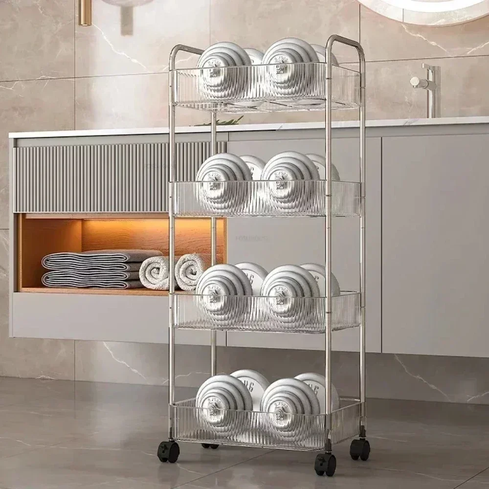 

#For 4 Tier Transparent Rolling Cart with Hanging Basket Mobile Kitchen Storage Racks Acrylic Bookshelf with Wheels Trolley Stor