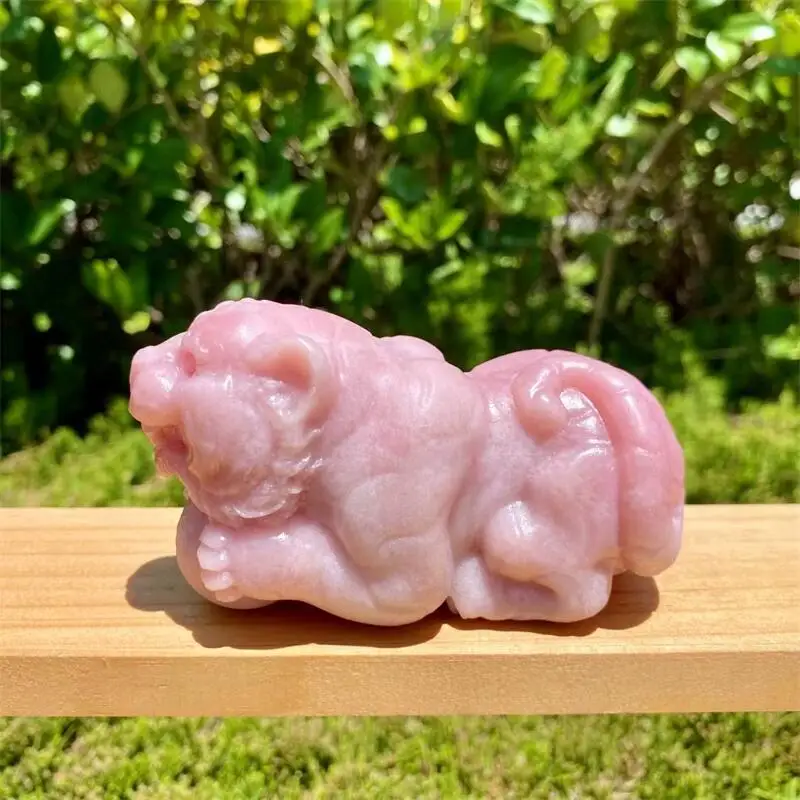 10CM Natural Pink Opal Tiger Carving Healing God Animal Powerful Statue For Home Decoration Gift 1pcs