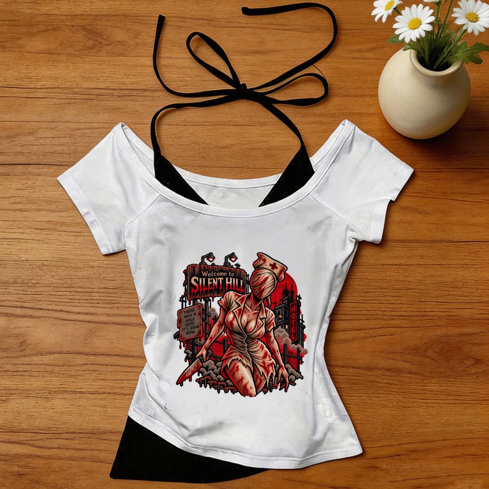 Silent Hill crop top teen cheap japanese goth 2000s alternative  tshirt dollette summer goth funny gyaru