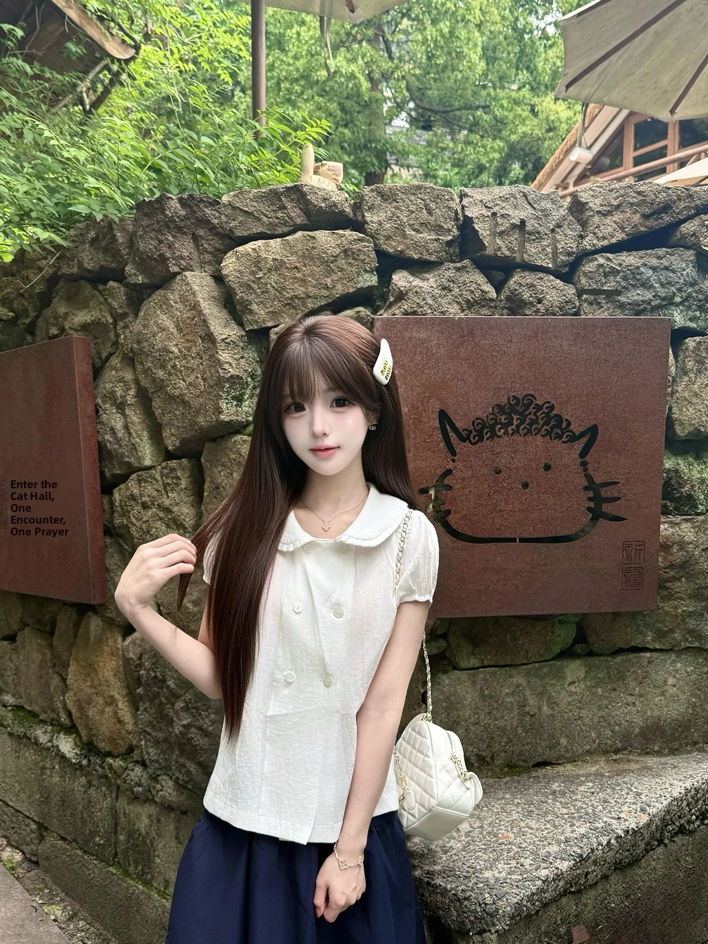 

Sweet Style Button Short Sleeve Shirt Women's Slim Fit Shoulder Baring Collar Doll Collar Summer New White Top