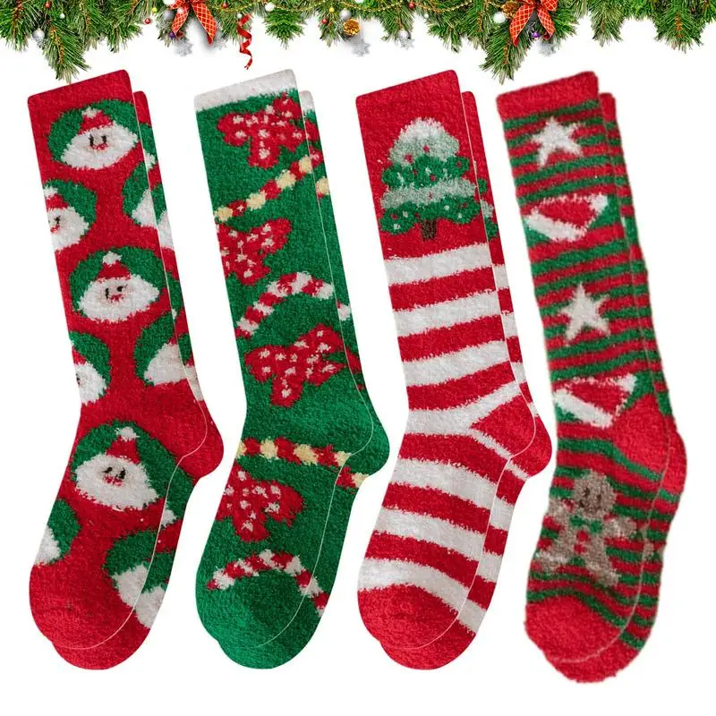 Christmas Socks For Women Winter Crew Socks 4 Pairs Christmas Socks Colorful Holiday Socks Soft Novelty Christmas Supplies For