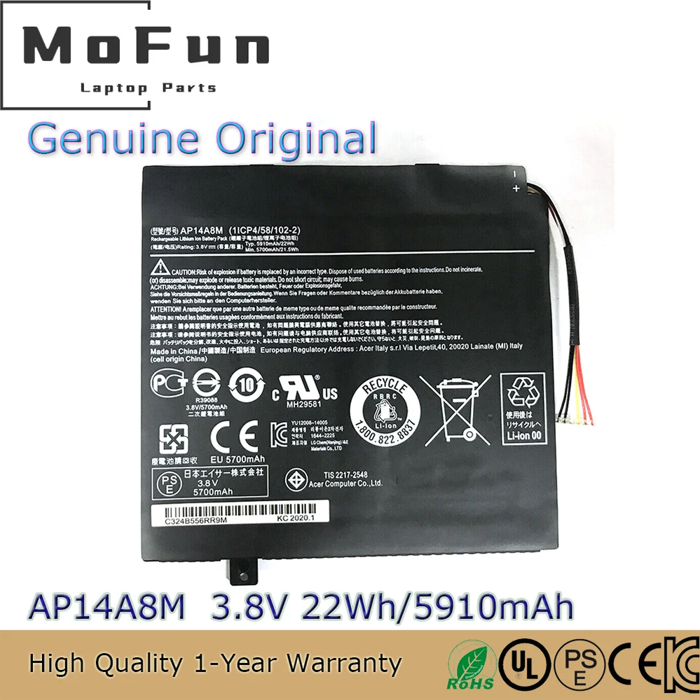 

Оригинальный аккумулятор для ноутбука AP14A8M 3,8 В 22 Втч для Acer Aspire Switch 10 Iconia Tab 10 SW5-011 SW5-012 SW5-015 Tablet