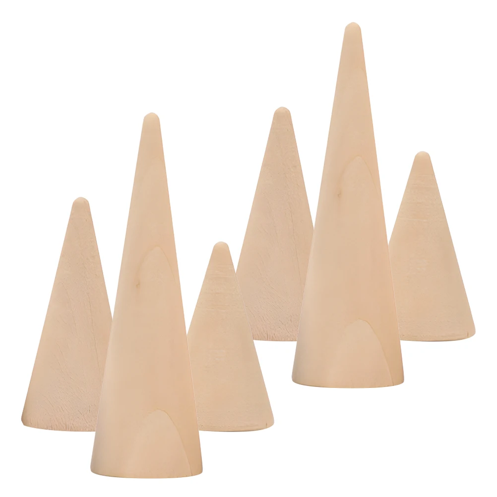 

6pcs Wooden Ring Display St Unfinished Wood Cones Jewelry ganizer Space Saving Modern Design For Selling Rings