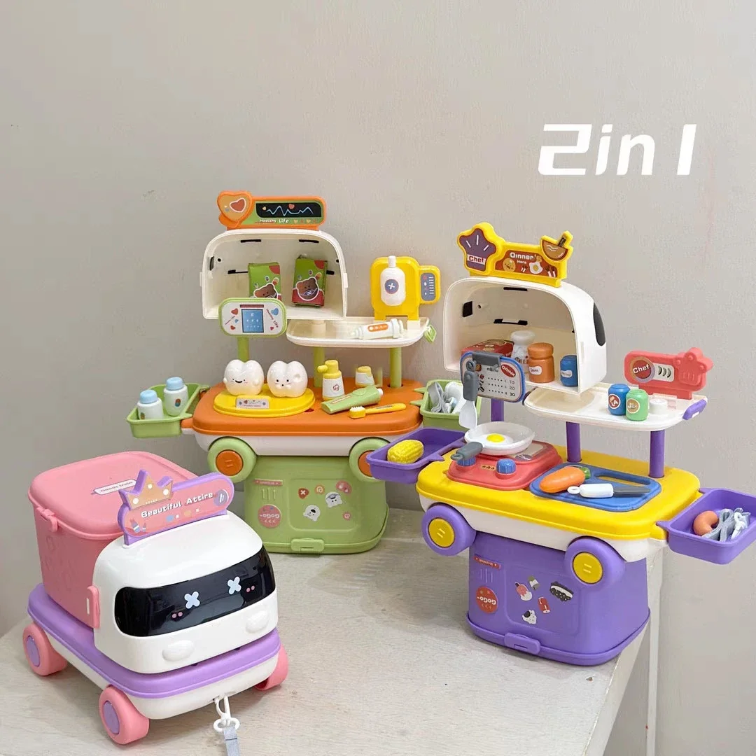 Kids Kitchen House Play Set Makeup Medical DIY Simulated Cooking Food Tableware Play House Role Play Pretend Game Toys Gift