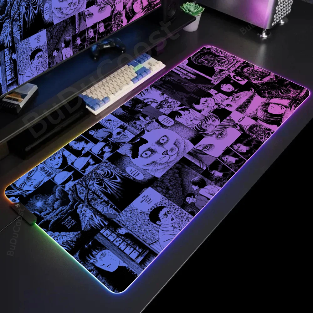 Best Sellers Junji ito Japanese Anime electronic sports Office HD Print Desk Gaming RGB Locking Computer Luminescence Mouse Pad