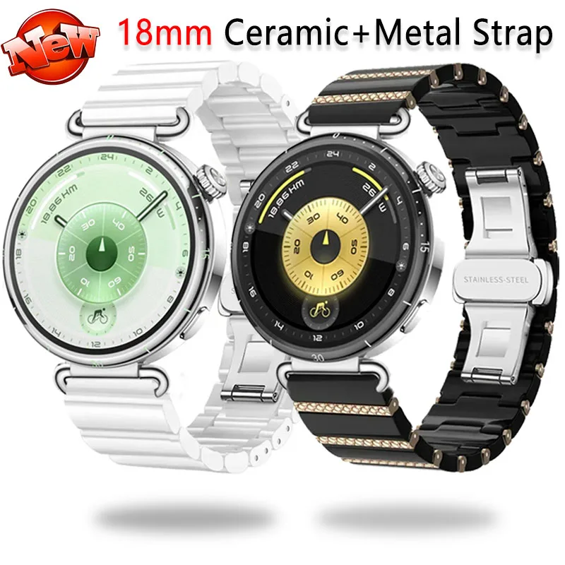 

Ремешок из керамики и металла 18 мм для Huawei Watch GT6-5-4 41 мм, высококачественный металлический браслет Correa для Huawei Watch 5 GT5 Pro 42 мм