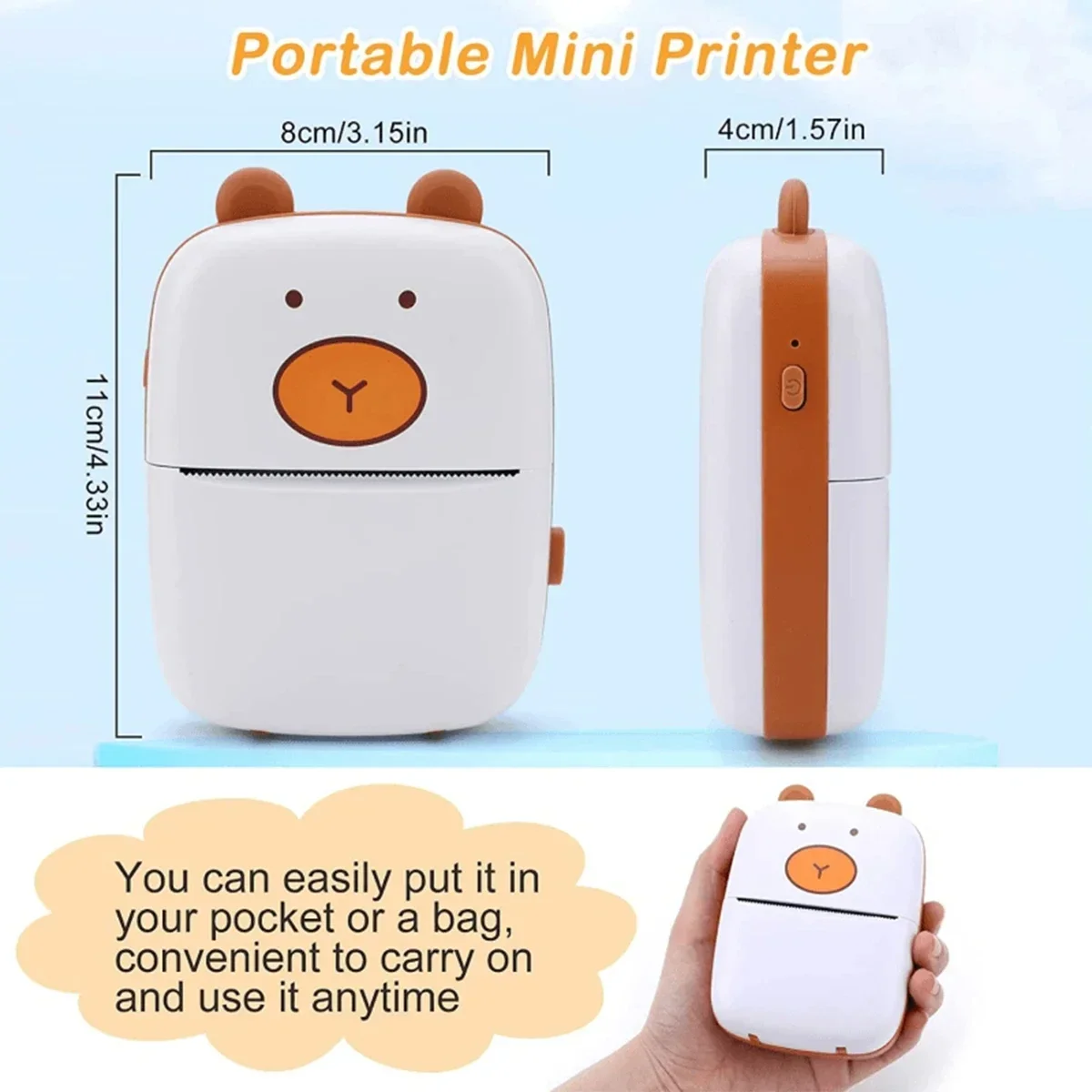 LISM Printer Portable Thermal A8 Mini Paper Label Sticker Self-adhesive Inkless  Bluetooth Wireless Photo Pocket Printer