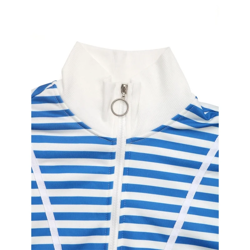 Faion Women's Striped Zipper T-irt Hoodie Streetwear Long Sve  Ne Regular Fit Polyester Autumn Top Ladies