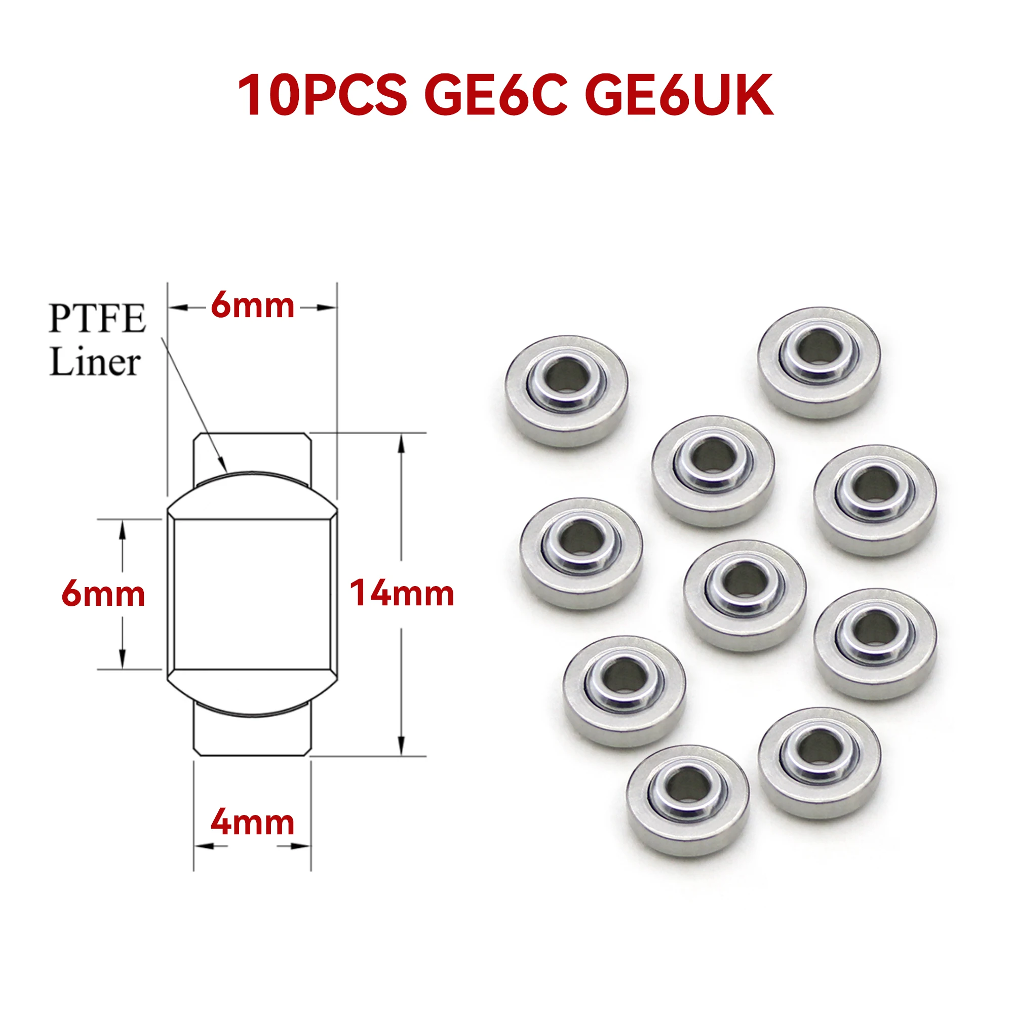 10Pcs GE6UK GE6C GE6‑D SAR1‑6 Radial Spherical Plain Bearing 6x14x6x4mm Self‑Lubricating Joint Spherical Bushing Bearing