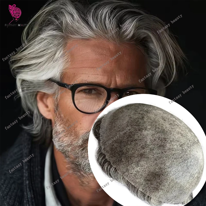 

Мужская система замещения волос из натуральных волос, коричнево-серая (оттенок 1B80), 30 мм, волнистая, с естественной линией роста волос, недорогая, на основе инъекционной кожи 0.1 мм, парик-накладка