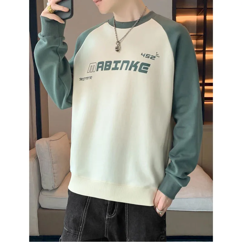Men's Clothing 2023 Autumn and Winter New Simplicity Letter Print Fashion Solid Color Round Neck Long Sleeved Commuting Pullover