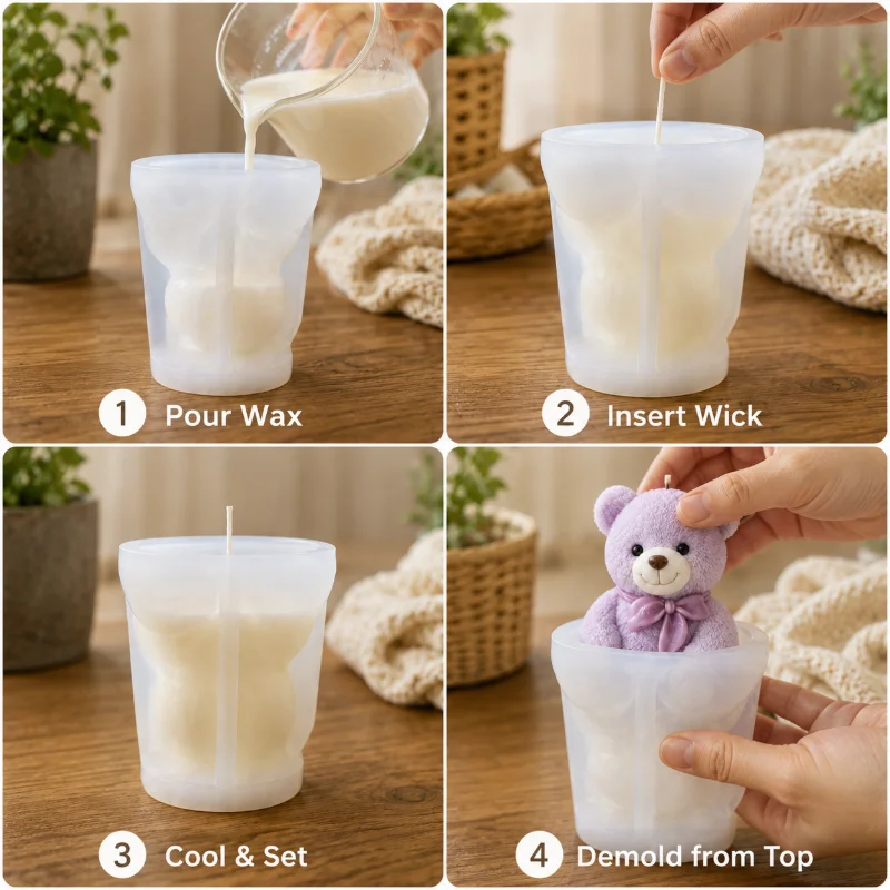 3D teddy bear silicone candle mold, reusable, easy to demold, suitable for making handmade jewelry and delicate room decorations