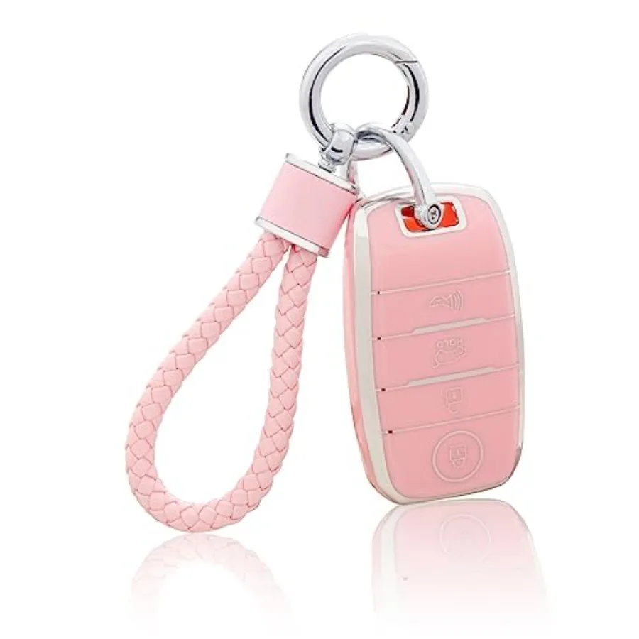 

Key Fo Cover with Keychin, Pink Soft TPU Key Cse Fit te Koup Niro Optim Rio Sorento Soul Sportge Smrt 2 3 4 uttons Key